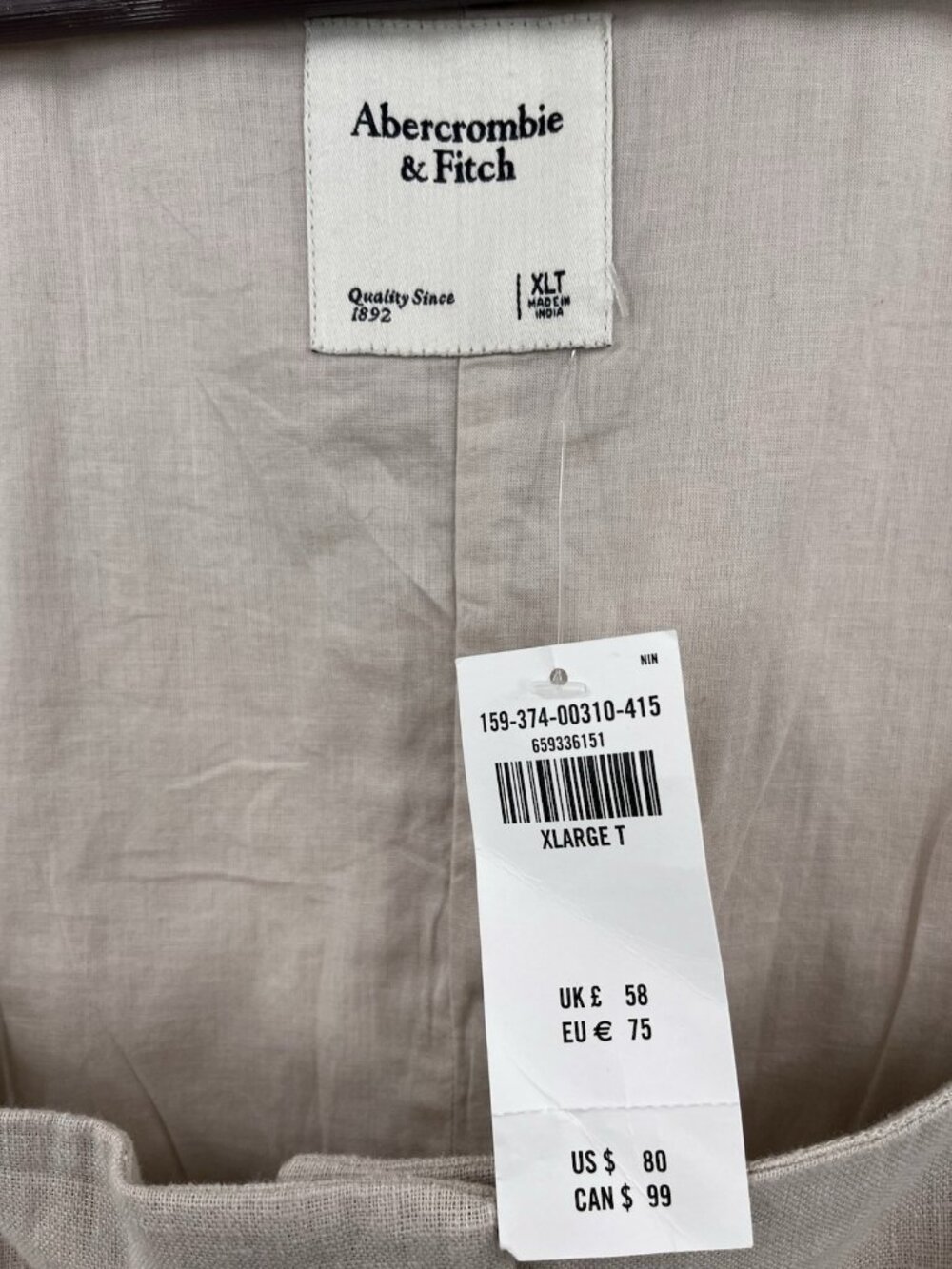 ABERCROMBIE & FITCH Women's Khaki Linen Sleeveless Square Neck Shirt Dress XLT - Picture 2 of 4